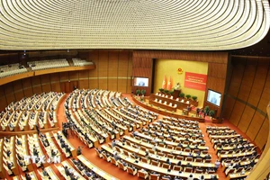 Quang cảnh hội nghị tại điểm cầu chính Hội trường Diên Hồng, Nhà Quốc hội, chiều 7/2. (Ảnh: Phương Hoa/TTXVN)