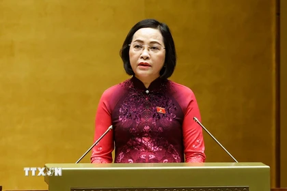 Phó Chủ tịch Quốc hội Nguyễn Thị Thanh, Uỷ viên Hội đồng bầu cử quốc gia báo cáo tổng kết cuộc bầu cử đại biểu Quốc hội khóa XVI và đại biểu Hội đồng nhân dân các cấp nhiệm kỳ 2026 - 2031. (Ảnh: Doãn Tấn/TTXVN)