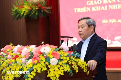 Chủ tịch UBND thành phố Hà Nội Vũ Đại Thắng phát biểu chỉ đạo tại Hội nghị. (Ảnh: Vũ Quang/TTXVN)