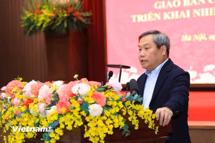 Chủ tịch UBND thành phố Hà Nội Vũ Đại Thắng phát biểu chỉ đạo tại Hội nghị. (Ảnh: Vũ Quang/TTXVN)