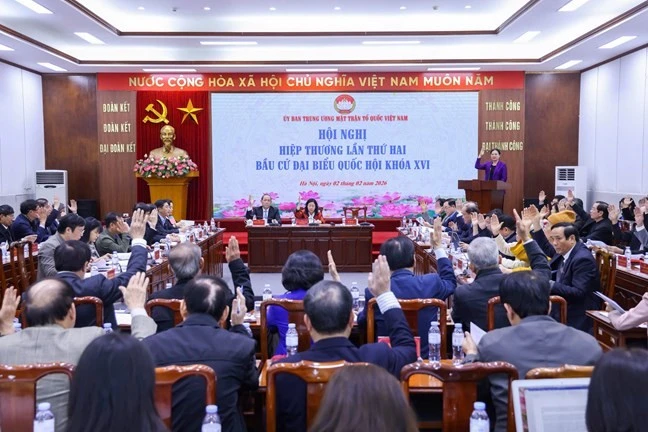 Quang cảnh Hội nghị hiệp thương lần thứ hai của Đoàn Chủ tịch Ủy ban Trung ương MTTQ Việt Nam. (Nguồn: Mattran)