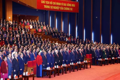 Thông báo về ngày làm việc thứ tư Đại hội đại biểu toàn quốc lần thứ XIV của Đảng. (Ảnh: TTXVN)