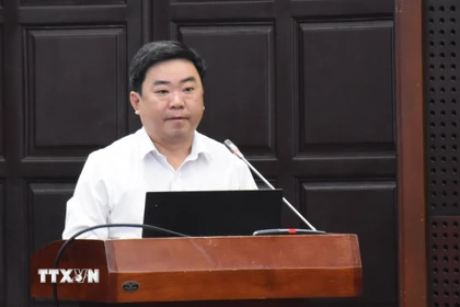 Ông Trần Trung Sơn, Phó Giám đốc Sở Nội vụ, Ủy viên Ủy ban bầu cử thành phố Đà Nẵng phát biểu tại Hội nghị. (Ảnh: Quốc Dũng/TTXVN)