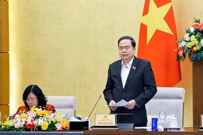 Chủ tịch Quốc hội Trần Thanh Mẫn, Chủ tịch Hội đồng bầu cử Quốc gia phát biểu. (Ảnh: Doãn Tấn/TTXVN)