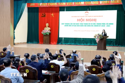 Ngày 5/12/2025, Ban Thường trực Ủy ban Mặt trận Tổ quốc Việt Nam tỉnh Hưng Yên tổ chức Hội nghị hiệp thương lần thứ nhất để thỏa thuận về cơ cấu, số lượng người ứng cử đại biểu Quốc hội khóa XVI và Hội đồng Nhân dân tỉnh Khóa XVIII, nhiệm kỳ 2026-2031. (Ảnh: Thế Duyệt/TTXVN)