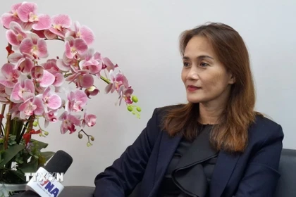 Bà Nguyễn Thị Thanh Vân, Phó Chủ tịch Hội Doanh nghiệp Việt Nam tại Malaysia Á trả lời phỏng vấn phóng viên TTXVN tại Malaysia. (Ảnh: Thành Trung/TTXVN)