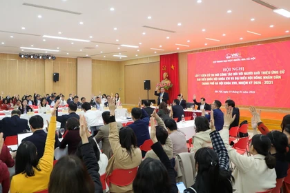 Hội nghị lấy ý kiến cử tri nơi công tác giới thiệu nhân sự từ Cơ quan Đại học Quốc gia Hà Nội ứng cử đại biểu Quốc hội khóa XVI. (Nguồn: (VNU)