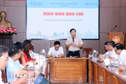 Quang cảnh buổi giao ban báo chí và thông tin về công tác chuẩn bị bầu cử của Thành phố Hồ Chí Minh. (Ảnh: Xuân Khu/TTXVN)