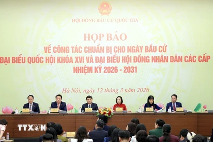 Họp báo về công tác chuẩn bị cho ngày bầu cử đại biểu Quốc hội khóa XVI và đại biểu Hội đồng nhân dân các cấp nhiệm kỳ 2026-2031. (Ảnh: Tuấn Anh/TTXVN)