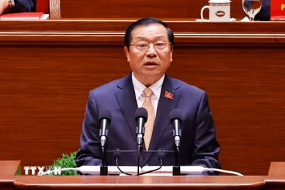 Đồng chí Lại Xuân Môn, Ủy viên Trung ương Đảng, Bí thư Đảng ủy, Phó Trưởng ban Thường trực Ban Tuyên giáo và Dân vận Trung ương, tham luận về vấn đề “Công tác chính trị, tư tưởng trong kỷ nguyên mới”. (Ảnh: TTXVN)