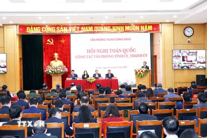 Toàn cảnh Hội nghị toàn quốc công tác Văn phòng tỉnh ủy, thành ủy năm 2025. (Ảnh: Phương Hoa/TTXVN)