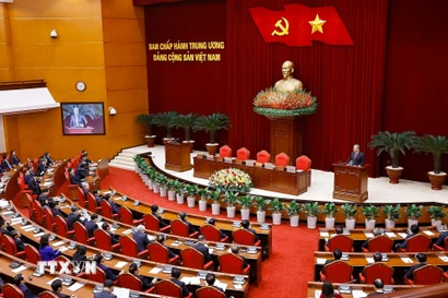 Quang cảnh phiên bế mạc Hội nghị Ban Chấp hành Trung ương Đảng khóa XIII. (Ảnh: Doãn Tấn/TTXVN)