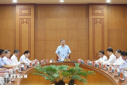 Tổng Bí thư Tô Lâm phát biểu chỉ đạo cuộc họp. (Ảnh: Thống Nhất/TTXVN)