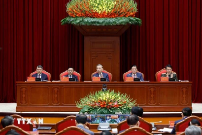 Tổng Bí thư Tô Lâm và các đồng chí lãnh đạo Đảng, Nhà nước chủ trì hội nghị. (Ảnh: Thống Nhất/TTXVN)