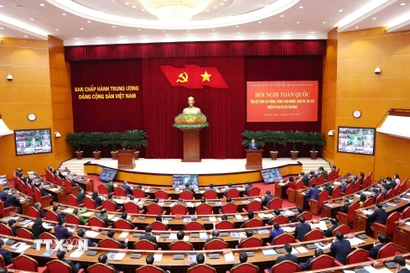 Hội nghị toàn quốc tổng kết công tác phòng chống tham nhũng, lãng phí, tiêu cực nhiệm kỳ Đại hội XIII của Đảng. (Ảnh: Phương Hoa/ TTXVN)