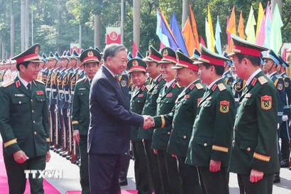 Tổng Bí thư Tô Lâm tới dự buổi lễ Kỷ niệm 80 năm Ngày truyền thống Bộ Tổng Tham mưu Quân đội Nhân dân Việt Nam (Ảnh: Trọng Đức/TTXVN)