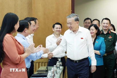 Tổng Bí thư Tô Lâm và các đại biểu. (Ảnh: Thống Nhất/TTXVN)