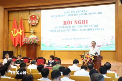 Tổng Bí thư Tô Lâm phát biểu tại buổi tiếp xúc cử tri Hà Nội. (Ảnh: Thống Nhất/TTXVN)