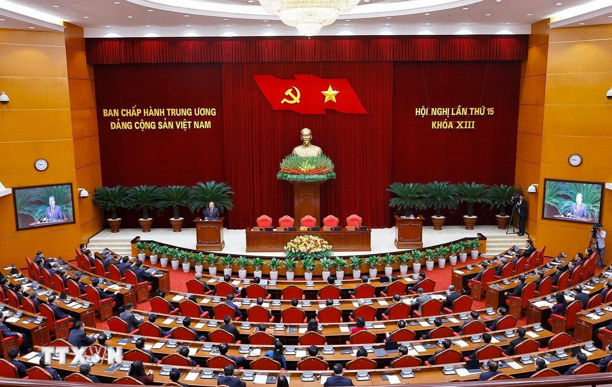 Tổng Bí thư Tô Lâm phát biểu bế mạc Hội nghị lần thứ 15 Ban Chấp hành Trung ương khóa XIII. (Ảnh: Doãn Tấn/TTXVN)