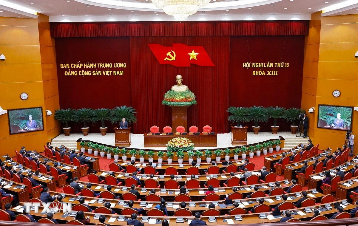 Tổng Bí thư Tô Lâm phát biểu bế mạc Hội nghị lần thứ 15 Ban Chấp hành Trung ương khóa XIII. (Ảnh: Doãn Tấn/TTXVN)