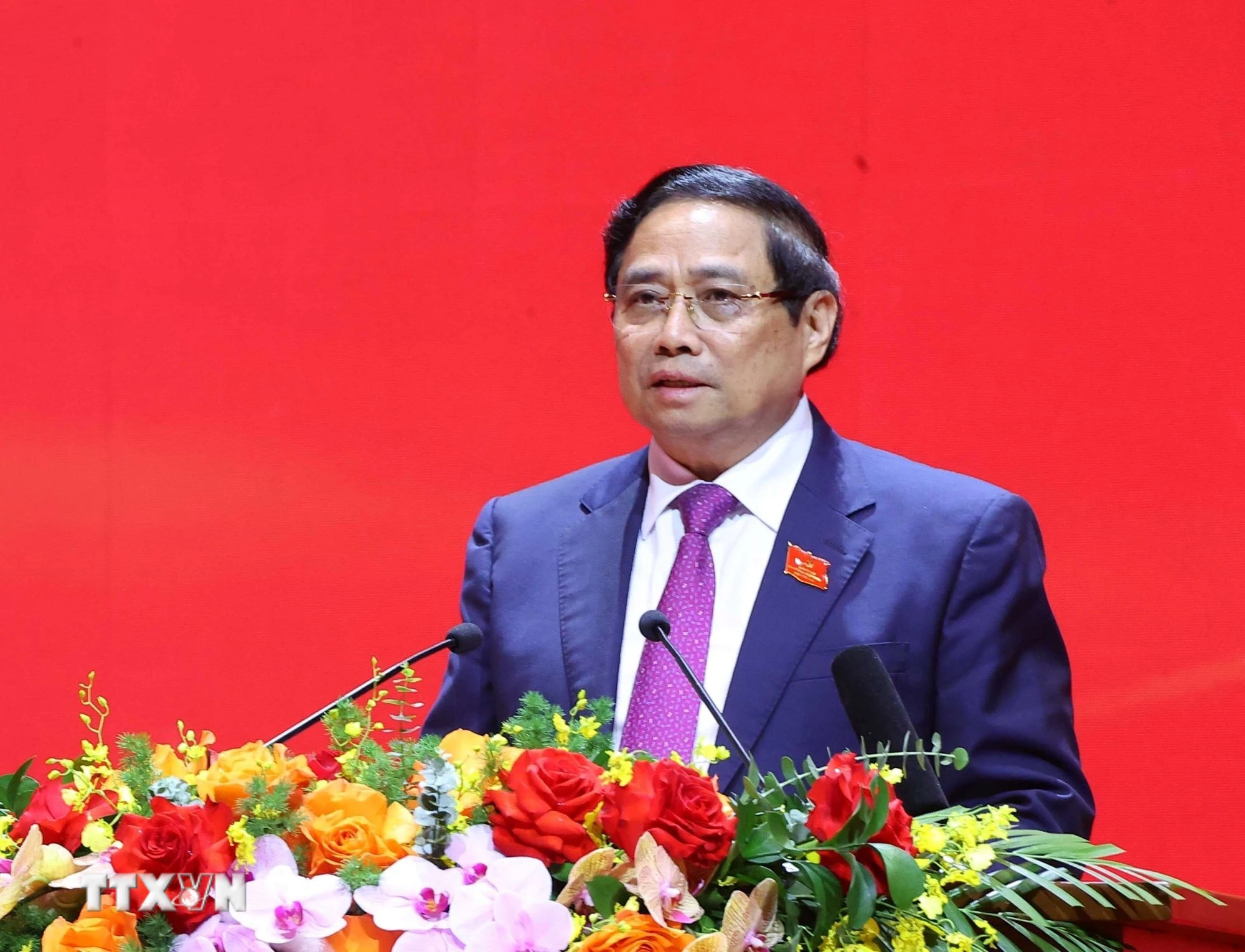 Đồng chí Phạm Minh Chính, Ủy viên Bộ Chính trị, Bí thư Đảng ủy, Thủ tướng Chính phủ phát biểu chỉ đạo. (Ảnh: Văn Điệp/TTXVN)
