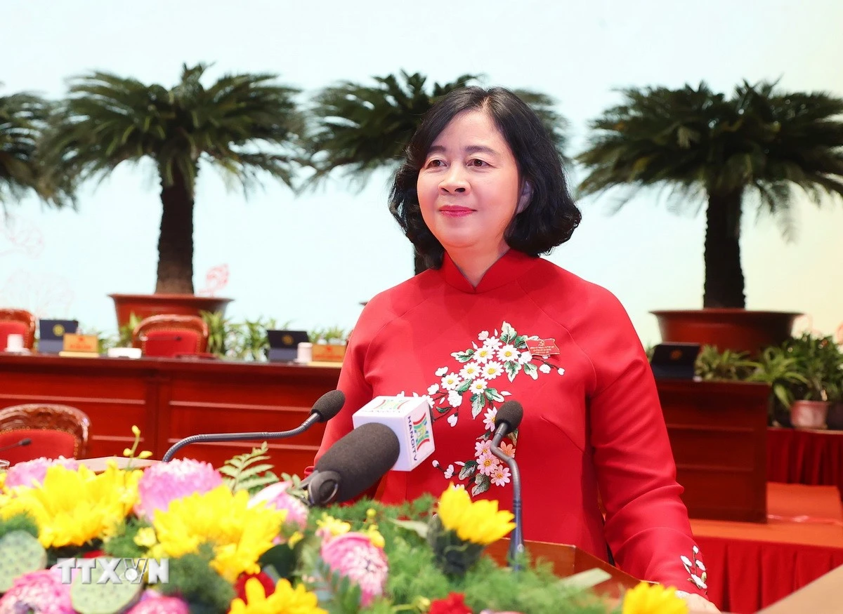 Bà Bùi Thị Minh Hoài, Ủy viên Bộ Chính trị, Bí thư Thành ủy Hà Nội khóa XVII tái đắc cử Bí thư Thành ủy Hà Nội khóa XVIII, nhiệm kỳ 2025-2030. (Ảnh: Văn Điệp/TTXVN)