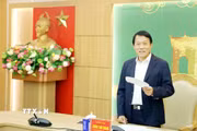 Đại tướng Lương Tam Quang, Ủy viên Bộ Chính trị, Bộ trưởng Bộ Công an, Trưởng Đoàn kiểm tra, giám sát phát biểu. (Ảnh: Thế Duyệt/TTXVN)