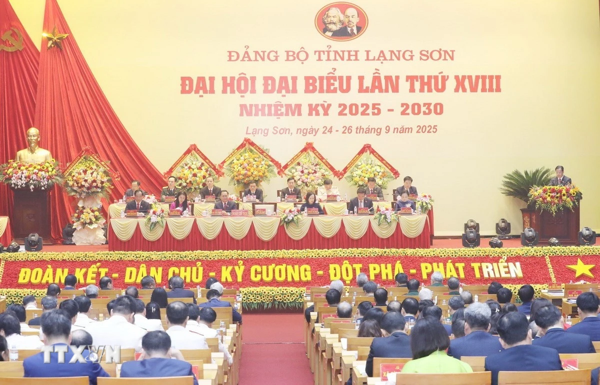 Đại hội đại biểu Đảng bộ tỉnh Lạng Sơn lần thứ XVIII, nhiệm kỳ 2025-2030. (Ảnh: Anh Tuấn/TTXVN)