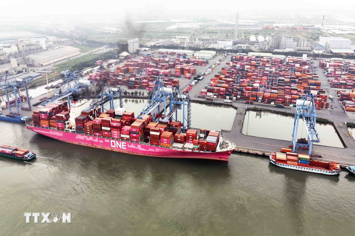 Hoạt động tại Cảng Quốc tế Tân Cảng-Cái Mép ở phường Tân Phước, Thị xã Phú Mỹ, tỉnh Bà Rịa-Vũng Tàu. (Ảnh: Vũ Sinh/TTXVN)