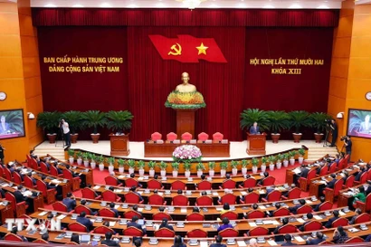 Quang cảnh lễ Bế mạc Hội nghị lần thứ 12 Ban Chấp hành Trung ương Đảng khóa XIII