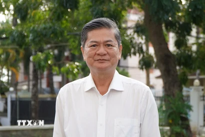 Ông Nguyễn Văn Định, Bí thư Đảng ủy, Chủ tịch HĐND xã Đốc Binh Kiều (Đồng Tháp), góp ý về phát triển nguồn nhân lực. (Ảnh: Nhựt An/TTXVN)