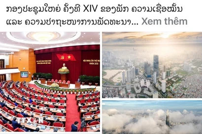 Bài viết "Đại hội Đảng XIV: Niềm tin và khát vọng phát triển" trên tờ Pasaxon. (Ảnh: Xuân Tú/TTXVN)