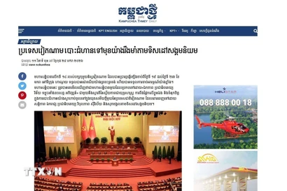Nhật báo “Kampuchea Thmey Daily” ngày 28/01/2026 đăng tải bài viết với tiêu đề “Việt Nam vững bước theo con đường xã hội chủ nghĩa”. (Ảnh: TTXVN phát)