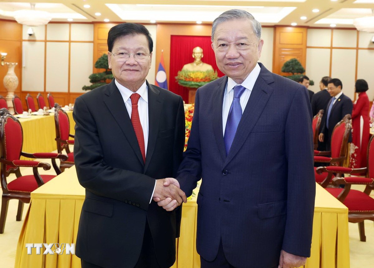 Tổng Bí thư Tô Lâm hội kiến Tổng Bí thư, Chủ tịch nước Lào Thongloun Sisoulith ngày 2/9/2025. (Ảnh: Thống Nhất/TTXVN)