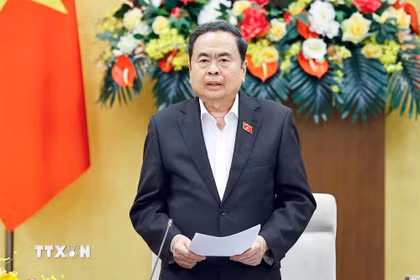 Chủ tịch Quốc hội Trần Thanh Mẫn, Chủ tịch Hội đồng Bầu cử Quốc gia phát biểu. (Ảnh: Doãn Tấn/TTXVN)