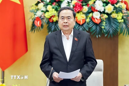 Chủ tịch Quốc hội Trần Thanh Mẫn, Chủ tịch Hội đồng Bầu cử Quốc gia phát biểu. (Ảnh: Doãn Tấn/TTXVN)