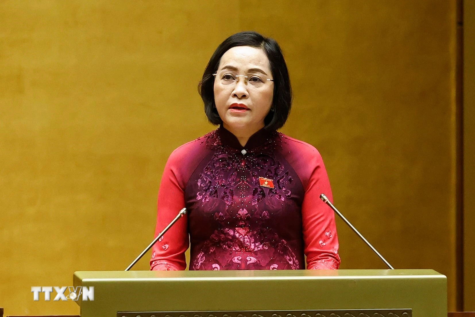 Phó Chủ tịch Quốc hội Nguyễn Thị Thanh, Uỷ viên Hội đồng bầu cử quốc gia báo cáo tổng kết cuộc bầu cử đại biểu Quốc hội khóa XVI và đại biểu Hội đồng nhân dân các cấp nhiệm kỳ 2026 - 2031. (Ảnh: Doãn Tấn/TTXVN)