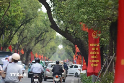 Các tuyến đường chính của thành phố Huế được trang hoàng tuyên truyền về công tác bầu cử. (Ảnh: Văn Dũng/TTXVN)