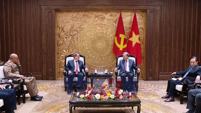 Tổng Bí thư Tô Lâm tiếp ông Bruno Rodríguez Parrilla, Đặc phái viên Đảng Cộng sản Cuba, Nhà nước Cộng hòa Cuba, Ủy viên Bộ Chính trị, Bộ trưởng Ngoại giao Cuba. (Ảnh: Thống Nhất/TTXVN)