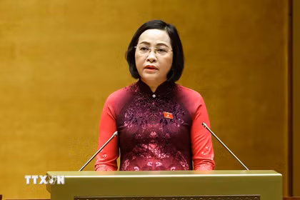Phó Chủ tịch Quốc hội Nguyễn Thị Thanh, Uỷ viên Hội đồng bầu cử quốc gia báo cáo tổng kết cuộc bầu cử đại biểu Quốc hội khóa XVI và đại biểu Hội đồng nhân dân các cấp nhiệm kỳ 2026 - 2031. (Ảnh: Doãn Tấn/TTXVN)