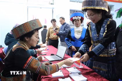 Đông đảo cử tri đi bỏ phiếu tại tổ bầu cử số 4 bản Hợp 2, xã Dào San. (Ảnh: Nguyễn Oanh/TTXVN)