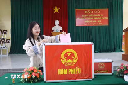 Cử tri Lê Thị Thắm, thôn 12, xã Thạch Hà, Hà Tĩnh háo hức với lần đầu tiên đi bầu cử. (Ảnh: Hoàng Ngà/TTXVN)