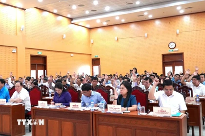 Hội nghị hiệp thương lần thứ hai bầu danh sách người ứng cử đại biểu Quốc hội và đại biểu Hội đồng nhân dân tỉnh An Giang. (Ảnh: Văn Sỹ/TTXVN)