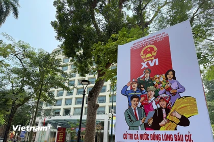Pano tuyên truyền về bầu cử. (Ảnh: Huy Khánh/Vietnam+)