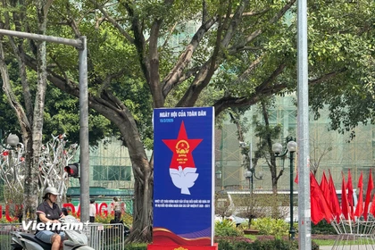 Pano tuyên truyền về bầu cử Quốc hội khóa XVI và Hội đồng Nhân dân các cấp nhiệm kỳ 2026-2031. (Ảnh: Huy Khánh/Vietnam+)