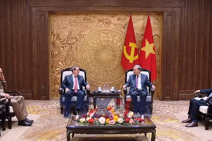 Tổng Bí thư Tô Lâm tiếp ông Bruno Rodríguez Parrilla, Đặc phái viên Đảng Cộng sản Cuba, Nhà nước Cộng hòa Cuba, Ủy viên Bộ Chính trị, Bộ trưởng Ngoại giao Cuba. (Ảnh: Thống Nhất/TTXVN)