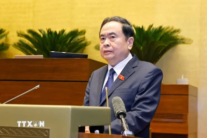 Chủ tịch Quốc hội Trần Thanh Mẫn, Chủ tịch Hội đồng Bầu cử Quốc gia phát biểu khai mạc Hội nghị. (Ảnh: Doãn Tấn/TTXVN)