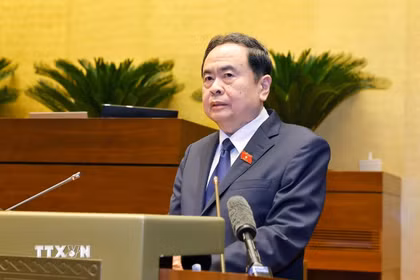 Chủ tịch Quốc hội Trần Thanh Mẫn, Chủ tịch Hội đồng Bầu cử Quốc gia phát biểu khai mạc Hội nghị. (Ảnh: Doãn Tấn/TTXVN)