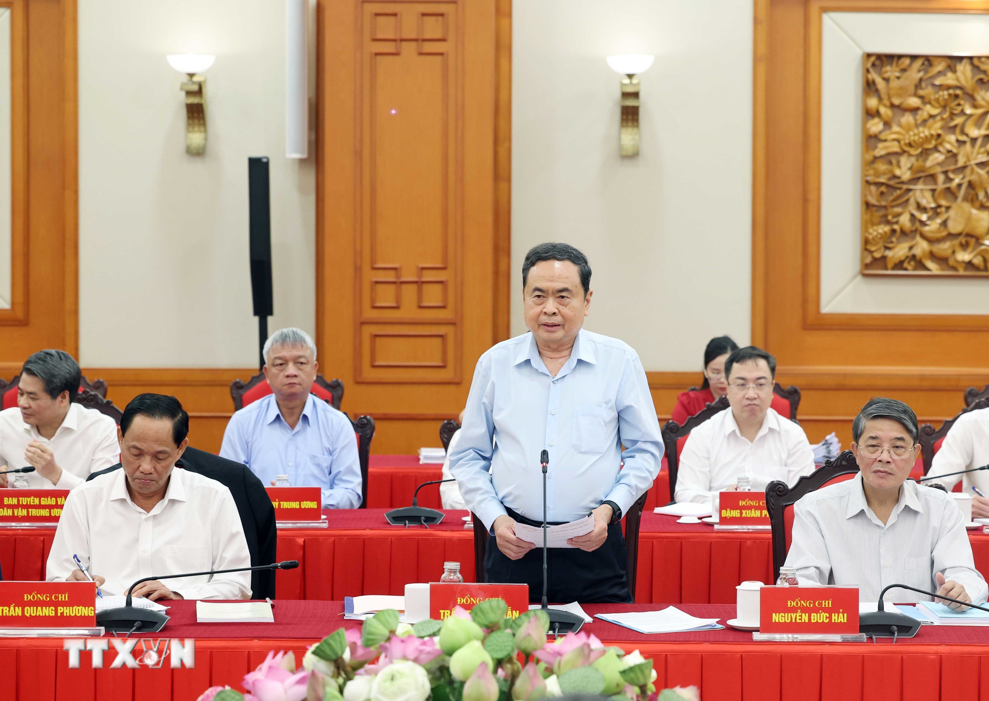 Đồng chí Trần Thanh Mẫn, Ủy viên Bộ Chính trị, Bí thư Đảng ủy Quốc hội, Chủ tịch Quốc hội phát biểu. (Ảnh: Thống Nhất/TTXVN) ttxvn-tong-bi-thu-to-lam-chu-tri-buoi-lam-viec-cua-bo-chinh-tri-voi-ban-thuong-vu-dang-uy-quoc-hoi-8269118-2.jpg
