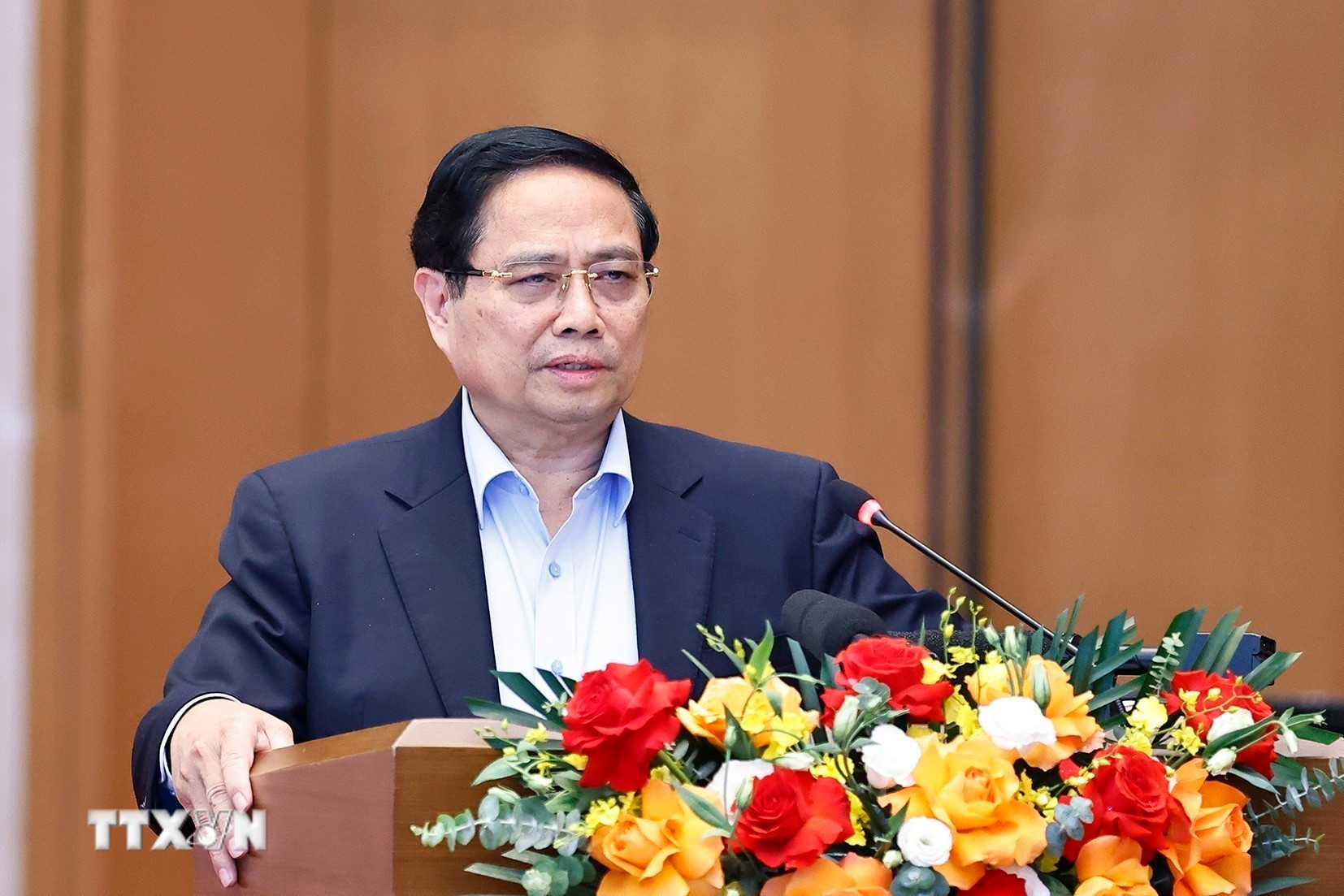 Thủ tướng Chính phủ Phạm Minh Chính phát biểu. (Ảnh: Doãn Tấn/TTXVN) ttxvn-chu-tich-quoc-hoi-va-thu-tuong-chu-tri-hoi-nghi-ve-ky-hop-thu-10-quoc-hoi-khoa-xv-8276424.jpg
